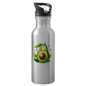 Avocado Funny Positive Optimism Gift - Water bottle with straw - silver - Right
