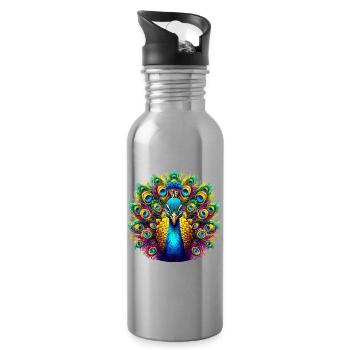 Pfau - Trinkflasche mit integriertem Trinkhalm - Lightsilver - Rechts