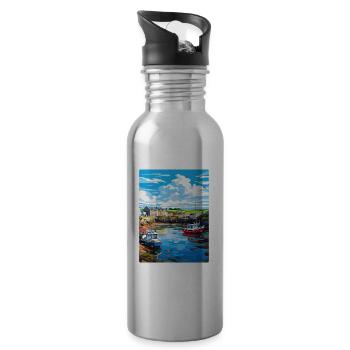 Bude Cornwall England Travel Poster Souvenir WPA - Water bottle with straw - silver - Right