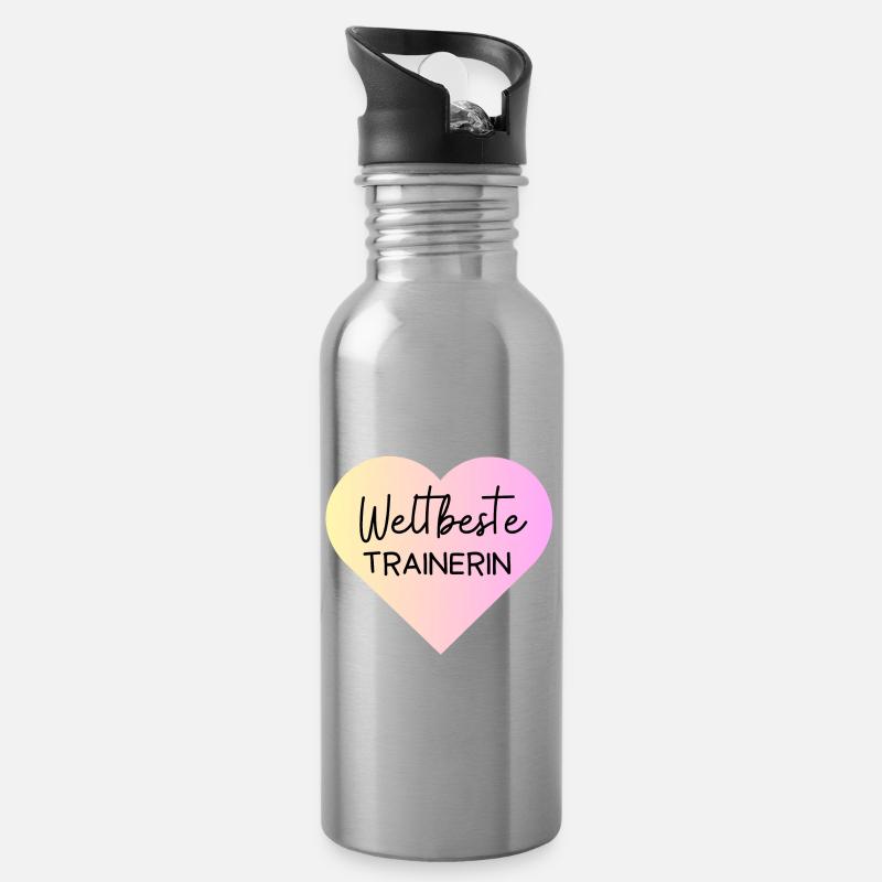 Weltbeste Trainerin! Personalisierbar - Trinkflasche mit integriertem Trinkhalm - Lightsilver