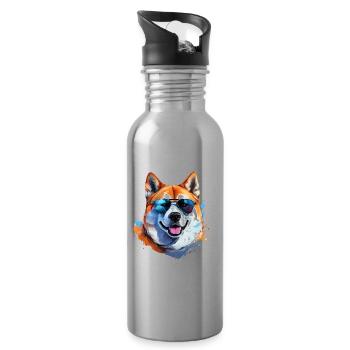 Akita Inu with sunglasses - Water bottle with straw - silver - Right
