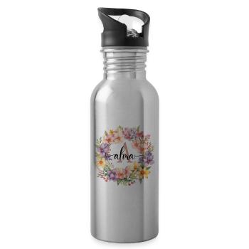 A| Monogramm | Name | Alma | Watercolor | Bunt - Trinkflasche mit integriertem Trinkhalm - Lightsilver - Rechts