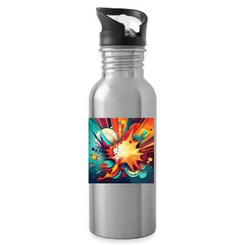 Abstract Colourful Splash with Explosive Design - Water bottle with straw - silver - Right