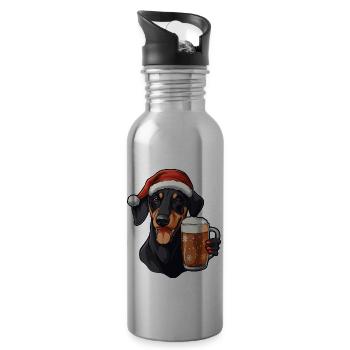Doberman Chien Bière Noël - Gourde avec paille intégrée - argent clair - Droite