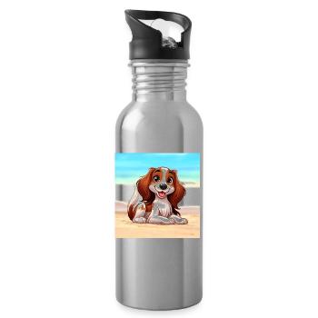 Brittany Spaniel 2 - Water bottle with straw - silver - Right