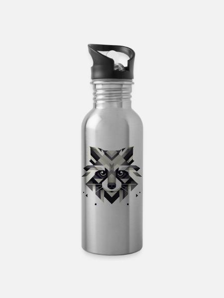 Geometrischer Waschbär in stilvoller Symmetrie - Trinkflasche mit integriertem Trinkhalm - Lightsilver