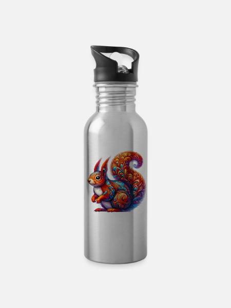 Eichhörnchen - Trinkflasche mit integriertem Trinkhalm - Lightsilver
