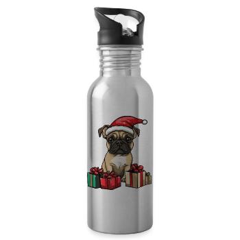 French Bulldog Dog Christmas - Water bottle with straw - silver - Right