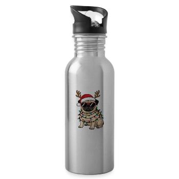 Christmas Pug - Water bottle with straw - silver - Right