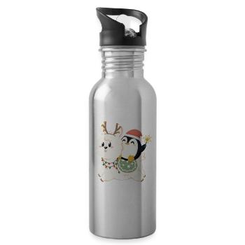 Alpaca and penguin celebrate Christmas - Water bottle with straw - silver - Right