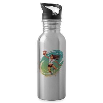 Volleyballspielerin Comic Stil - Trinkflasche mit integriertem Trinkhalm - Lightsilver - Rechts