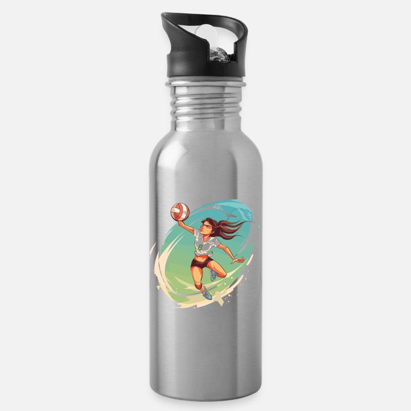 Volleyballspielerin Comic Stil - Trinkflasche mit integriertem Trinkhalm - Lightsilver