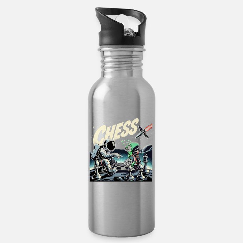 Astronaute Alien Chess Rocket Universe Cadeau - Gourde avec paille intégrée - argent clair