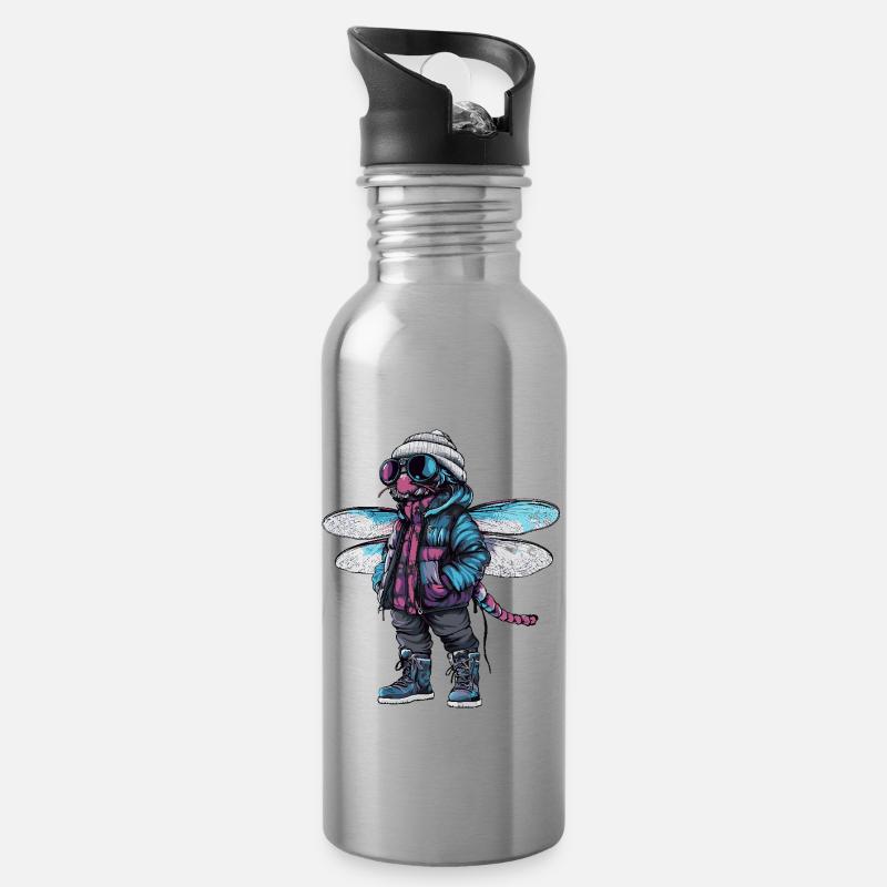 Libelle Lustig Winter - Trinkflasche mit integriertem Trinkhalm - Lightsilver