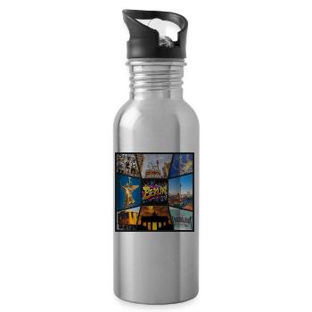 Berlin Skyline City Germany Collage Graffiti - Water bottle with straw - silver - Right