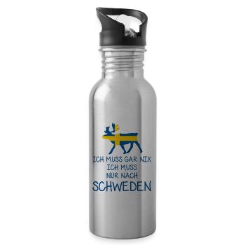 Ich muss gar nix - Ich muss nur nach Schweden - Trinkflasche mit integriertem Trinkhalm - Lightsilver - Rechts