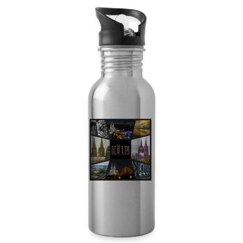 Cologne Skyline City Germany Collage Graffiti - Water bottle with straw - silver - Right