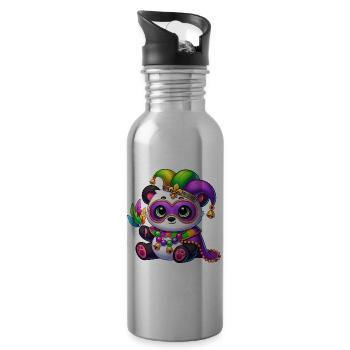Cute panda with mask at carnival - Water bottle with straw - silver - Right