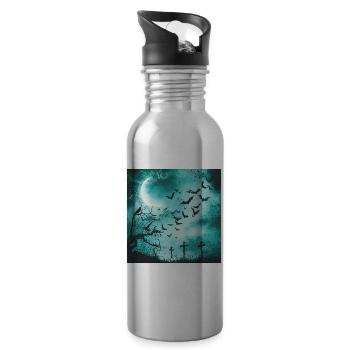 Düsterer Friedhof & Fledermausschwarm Mondschein - Trinkflasche mit integriertem Trinkhalm - Lightsilver - Rechts