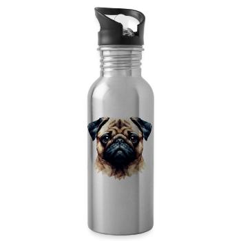 Mops Hund Polygon Portrait Kunst Stil - Trinkflasche mit integriertem Trinkhalm - Lightsilver - Rechts