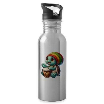 Reggae-Schildkröte - Trinkflasche mit integriertem Trinkhalm - Lightsilver - Rechts