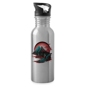 Hiking Mountain Mountains Mountaineering Climbing Nature Neon - Water bottle with straw - silver - Right