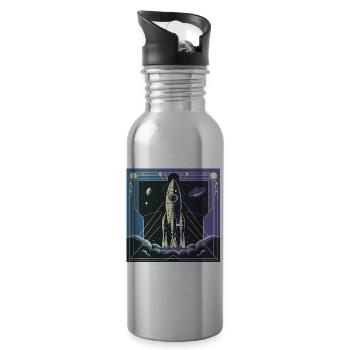 Art Deco Rocket – Vintage Sci-Fi Space Design - Water bottle with straw - silver - Right
