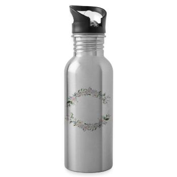 Spring Wreath - Personalizable - Water bottle with straw - silver - Right