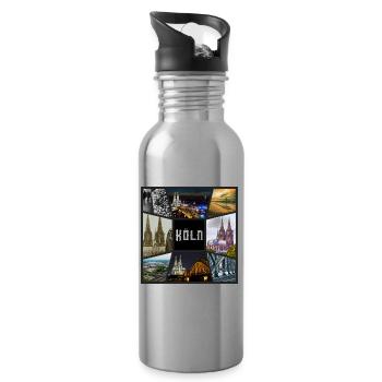 Cologne Skyline City Germany Collage Graffiti - Water bottle with straw - silver - Right