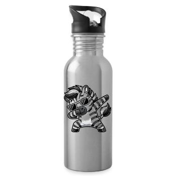Cool Zebra Dab Cartoon with Sunglasses - Water bottle with straw - silver - Right
