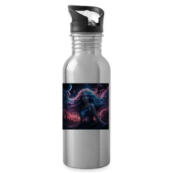 Cosmic goddess of nature - Water bottle with straw - silver - Right