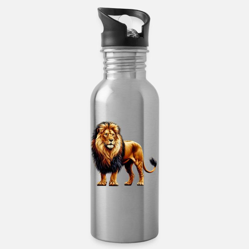 Löwe - Trinkflasche mit integriertem Trinkhalm - Lightsilver
