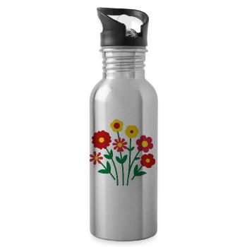Colorful Flowers - Cheerful Blossom Design - Water bottle with straw - silver - Right