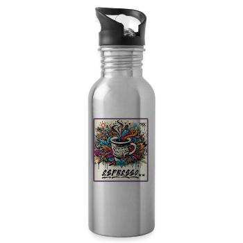 Espresso Graffiti Kaffee Design - Trinkflasche mit integriertem Trinkhalm - Lightsilver - Rechts