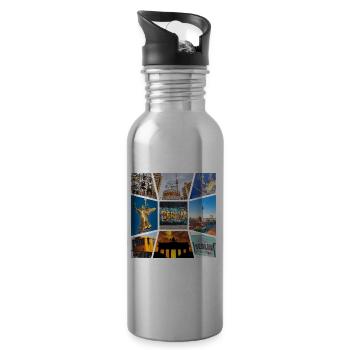 Berlin Skyline City Germany Collage Graffiti - Water bottle with straw - silver - Right