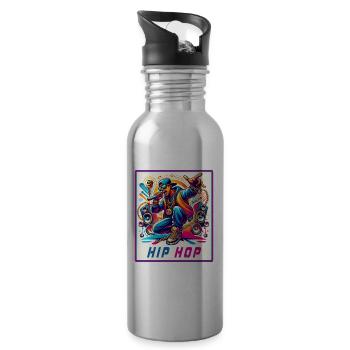 Hip-Hop Vibes – Rapper mit Mikrofon - Trinkflasche mit integriertem Trinkhalm - Lightsilver - Rechts