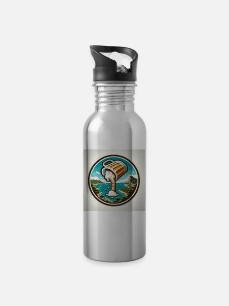 Mallorca & Bier! - Trinkflasche mit integriertem Trinkhalm - Lightsilver