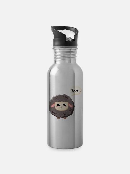 Schwarzes Schaf - Nope - Trinkflasche mit integriertem Trinkhalm - Lightsilver
