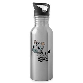Baby Zebra with Big Blue Eyes - Water bottle with straw - silver - Right