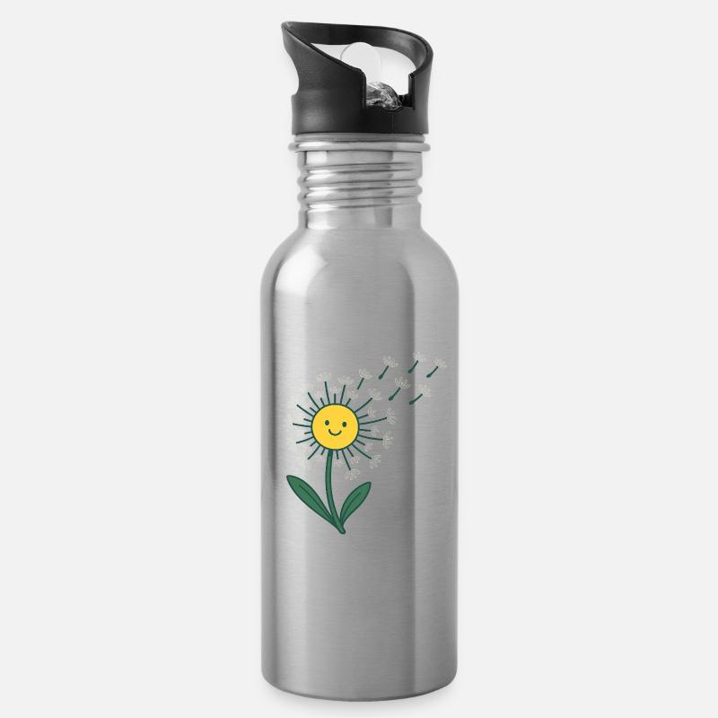 Soleil souriant avec des rayons de fleurs - Gourde avec paille intégrée - argent clair