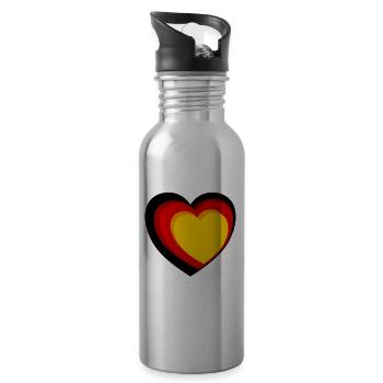Coeur 3D en noir, rouge et or - Gourde avec paille intégrée - argent clair - Droite