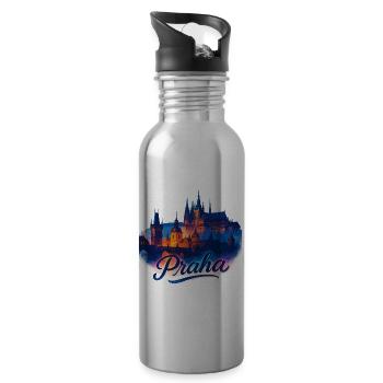 Prague Prague City Czech Republic Silhouette Gift - Water bottle with straw - silver - Right