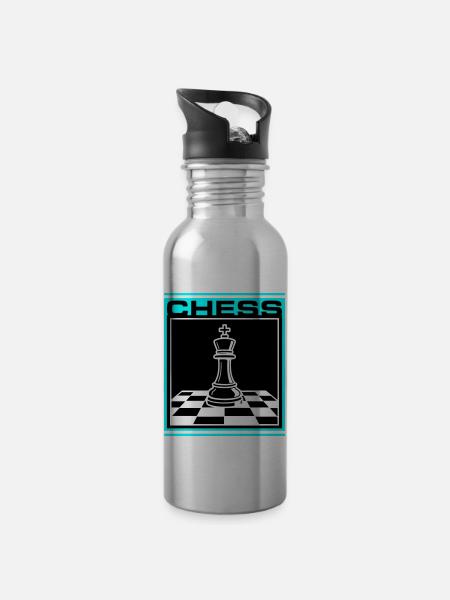 Schach König Chess - Trinkflasche mit integriertem Trinkhalm - Lightsilver