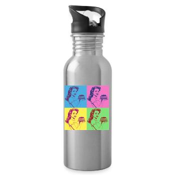 Backen Torte Backkönigin Backfee Bäckerin Pop Art - Trinkflasche mit integriertem Trinkhalm - Lightsilver - Rechts
