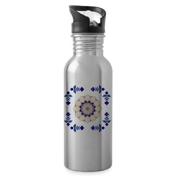 Retro Blüten Fliese - Trinkflasche mit integriertem Trinkhalm - Lightsilver - Rechts