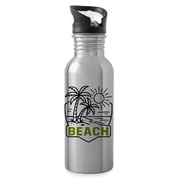 Beach Island Palm Trees - Water bottle with straw - silver - Right