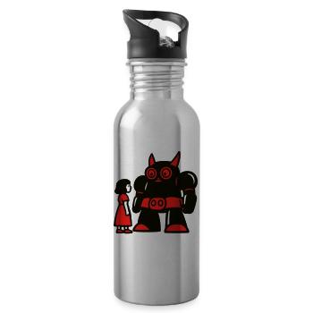 Girl and Robot - Water bottle with straw - silver - Right