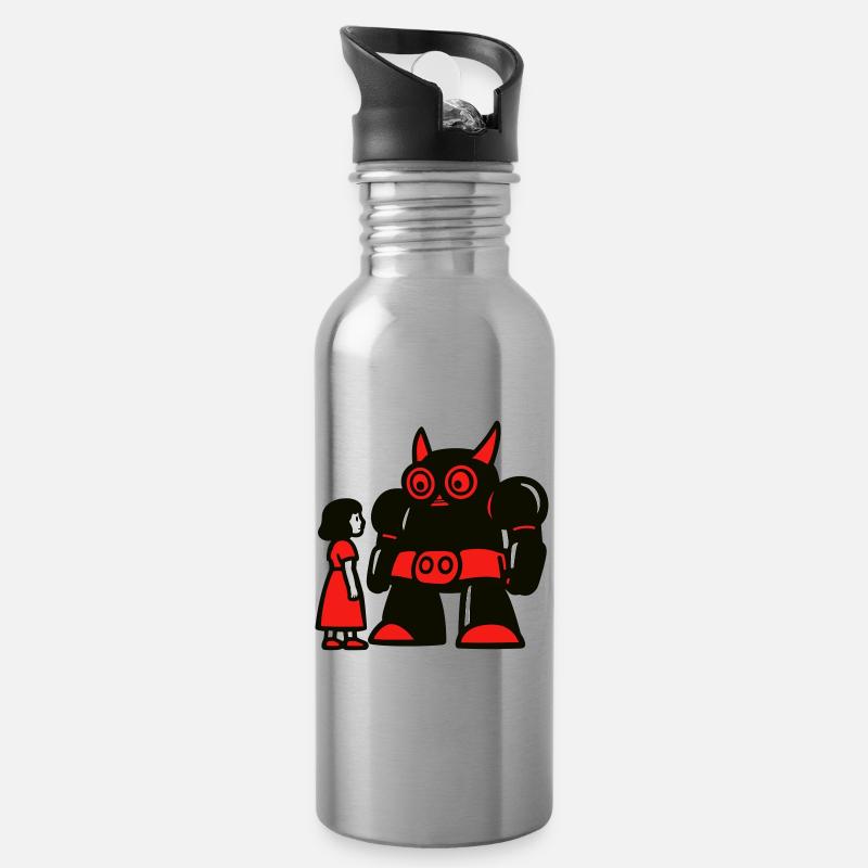 Girl and Robot - Water bottle with straw - silver