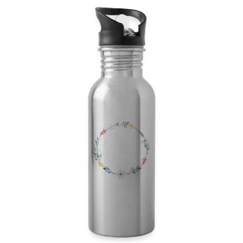 Sommer Blumen Kranz, personalisierbar - Trinkflasche mit integriertem Trinkhalm - Lightsilver - Rechts