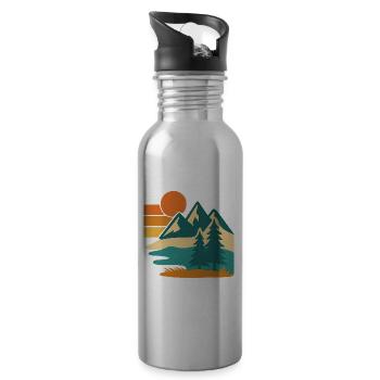 Wild Pines – Retro Forest Vibes - Trinkflasche mit integriertem Trinkhalm - Lightsilver - Rechts